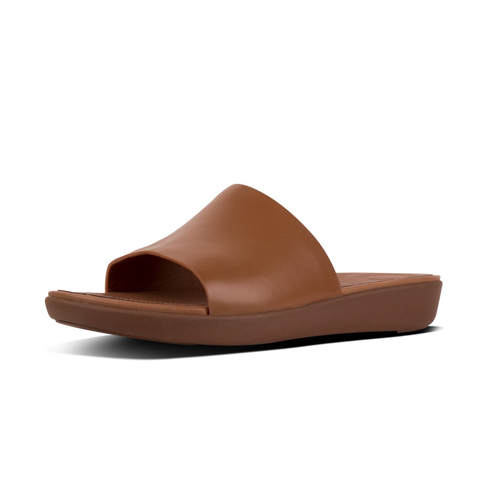 Fitflop Womens Slides Brown - Sola Leather - MN6759302